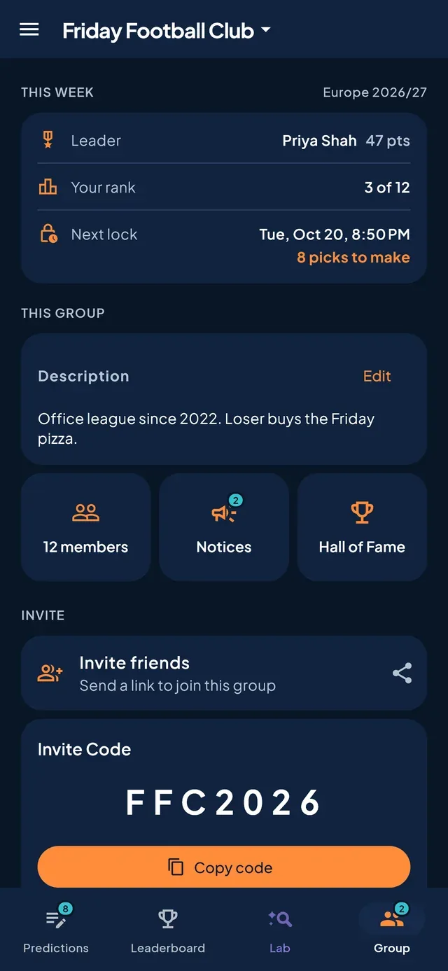 PrediBall: Private Leagues & Scoring