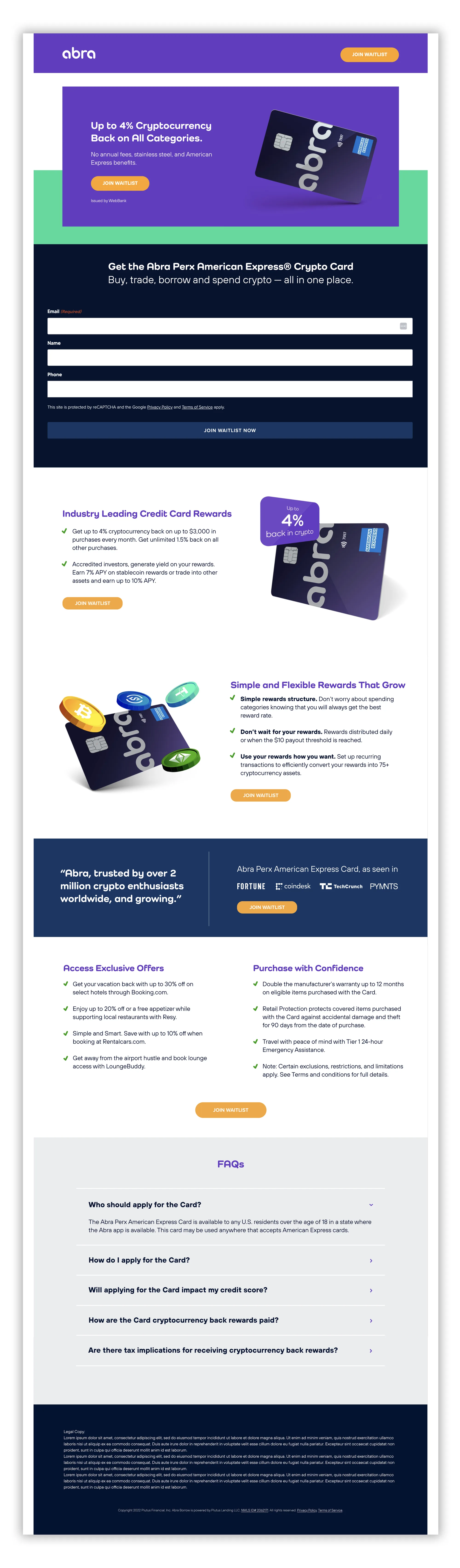 Abra: Crypto Landing Pages
