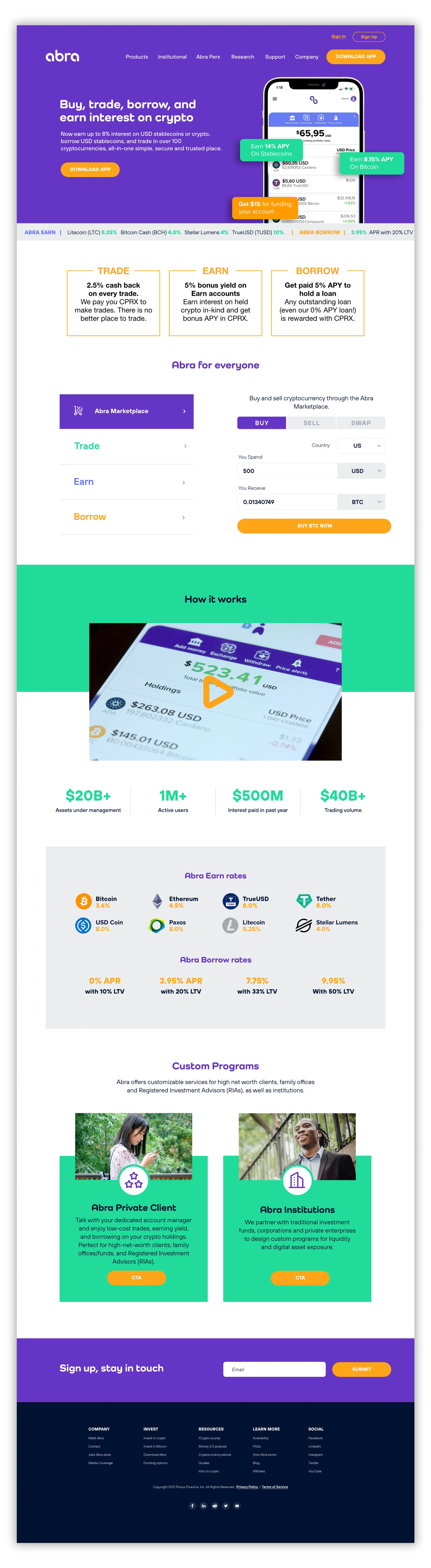 Abra: Crypto Landing Pages