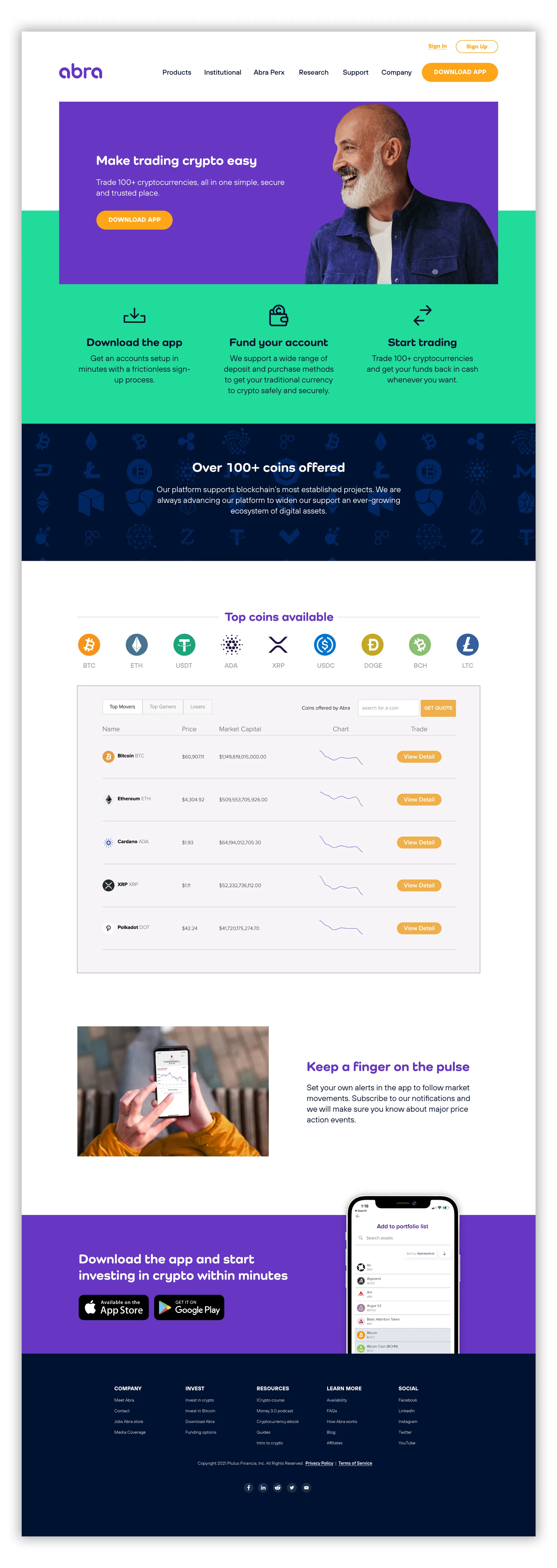 Abra: Crypto Landing Pages