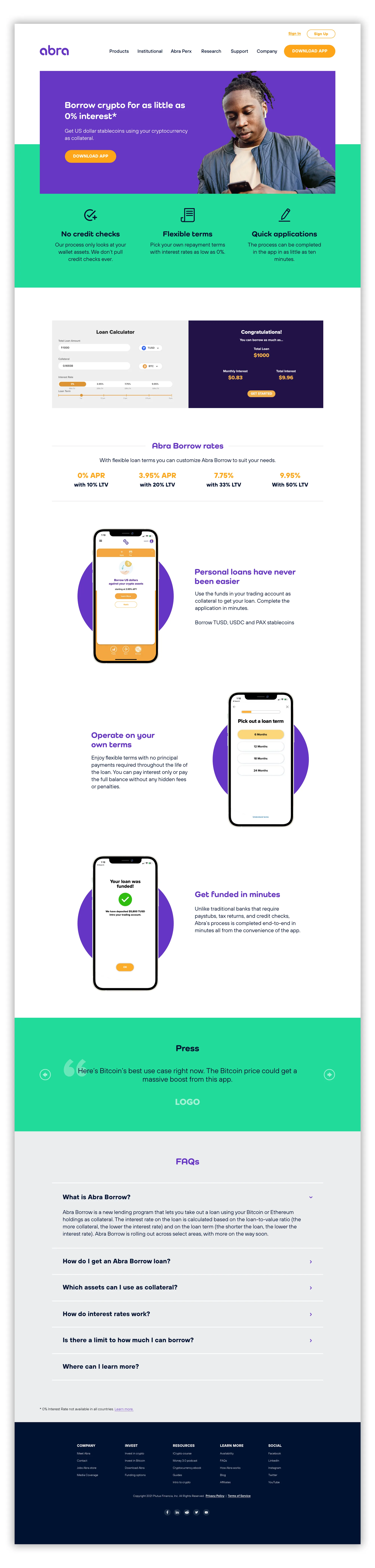 Abra: Crypto Landing Pages